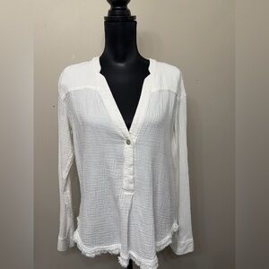 Free People White Women's Gauze V-Neck Pullover Top S/P